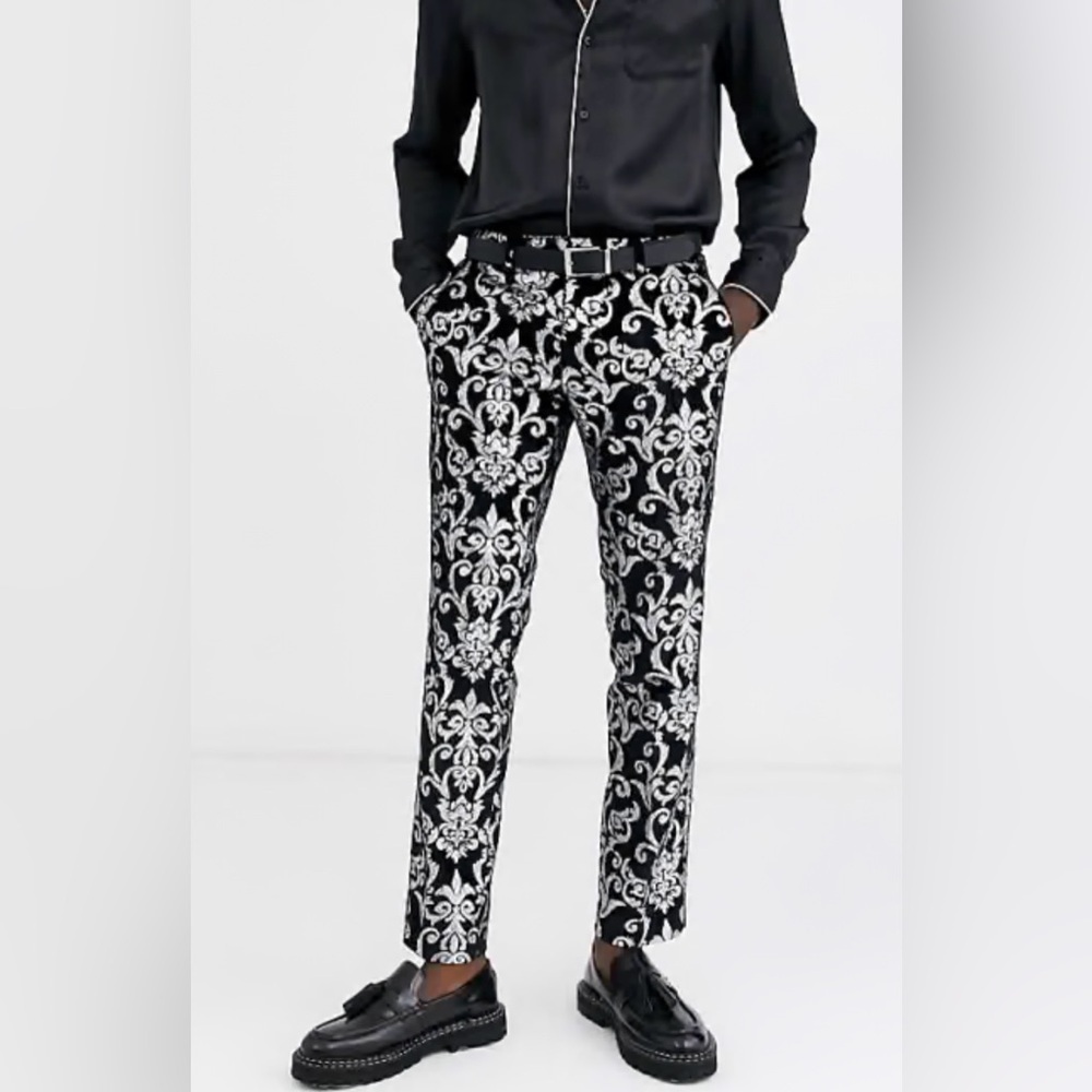 TWISTED TAYLOR black velvet/silver shine dress pants 36 32 NWT
